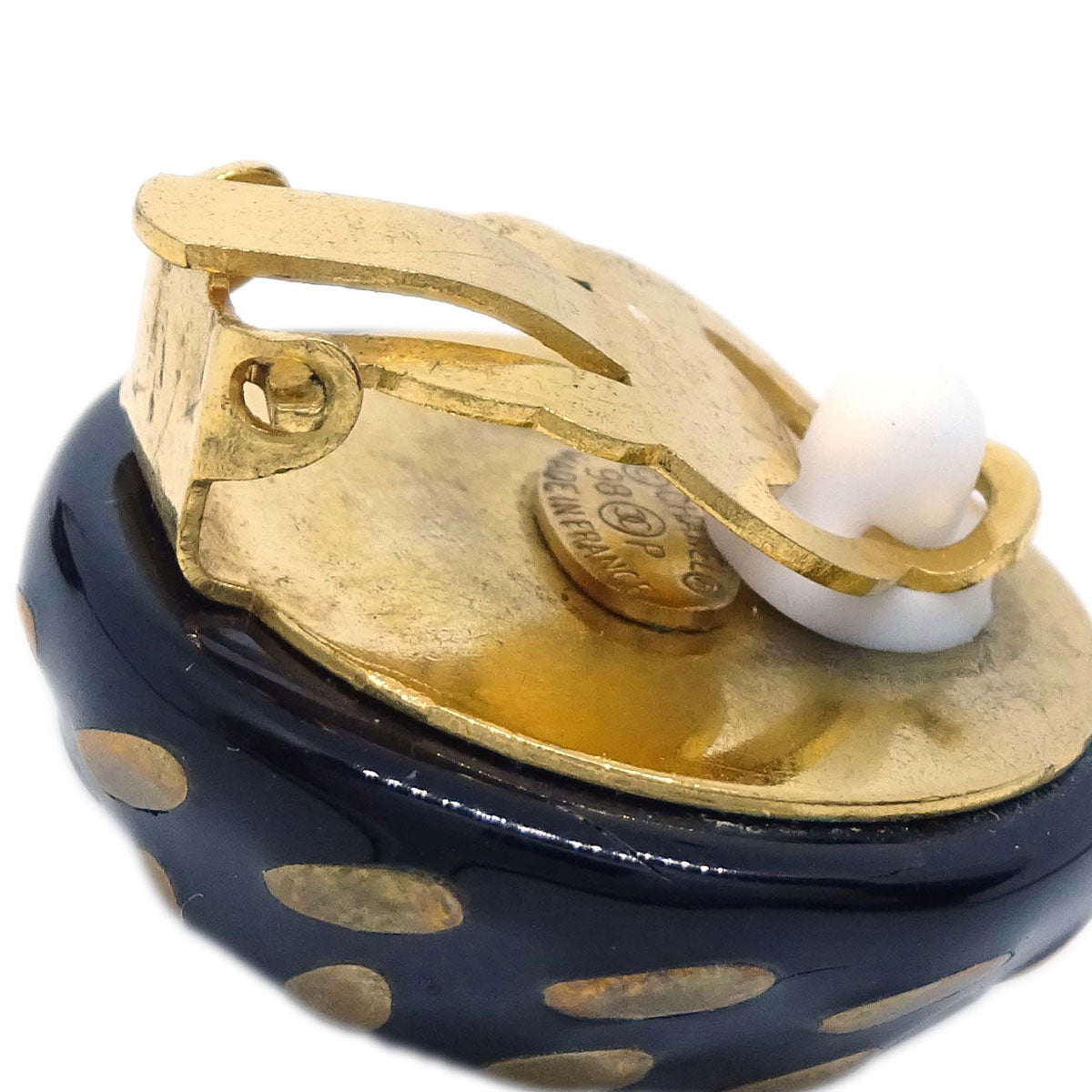 Chanel Button Clip-On Earrings Black Gold 98P