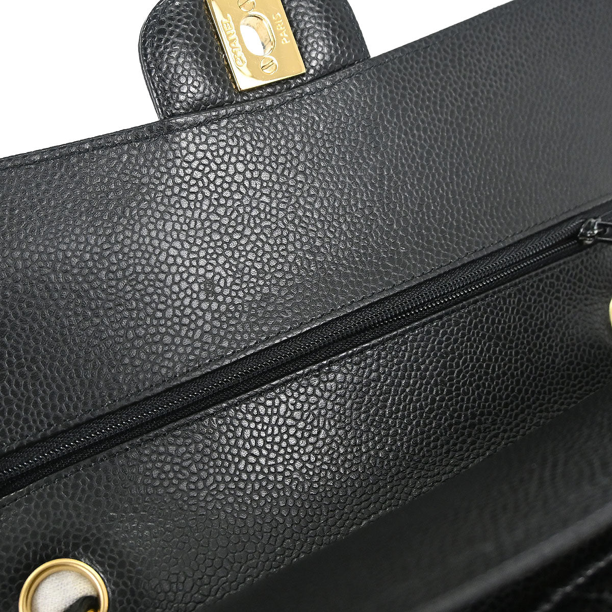 Chanel 2019 Black Caviar Skin Medium Classic Double Flap Shoulder Bag