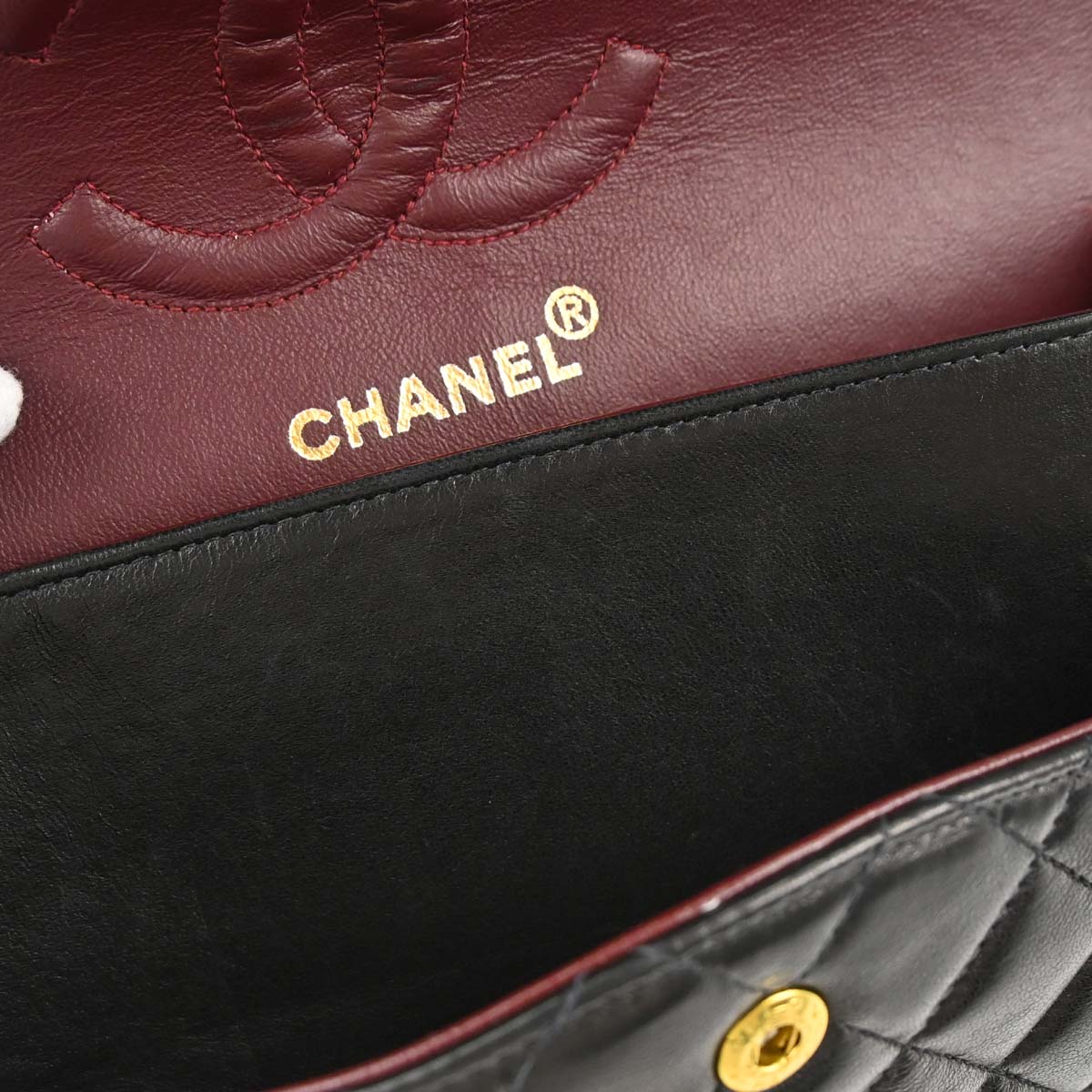Chanel 1997-1999 Black Lambskin Medium Classic Double Flap Shoulder Bag