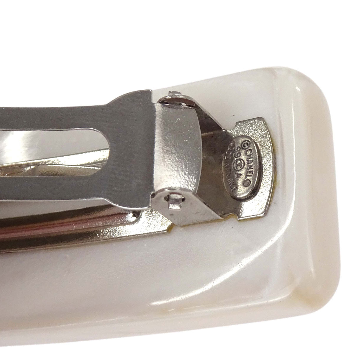 Chanel Barrette Hair Accessories White Silver Acrylic 99A