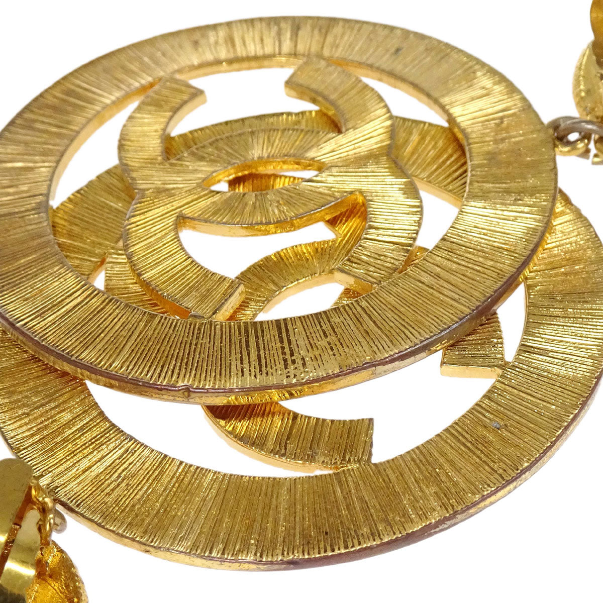Chanel Dangle CC Hoop Clip-On Earrings Gold 93P