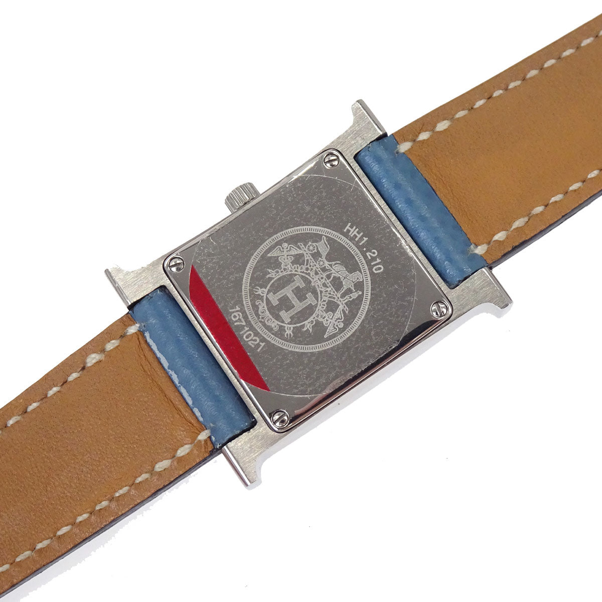 Hermes H Watch 21mm HH1.210 Quartz Courchevel Watch Blue Jean