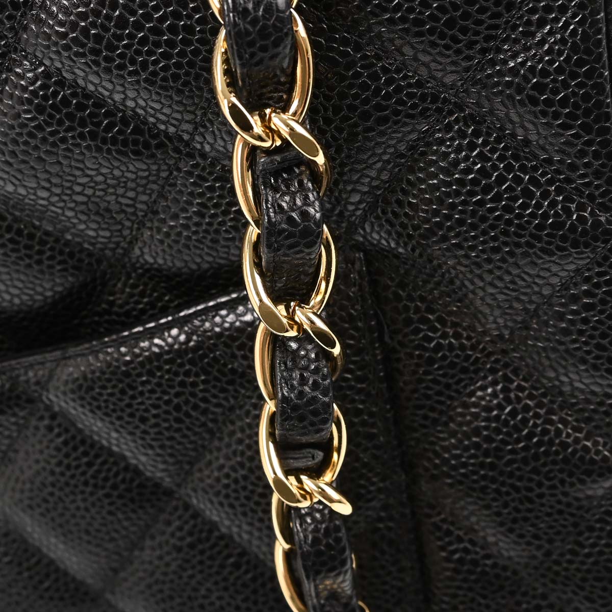 Chanel 2004-2005 Black Caviar Skin Petite Shopping Tote PST Chain Handbag