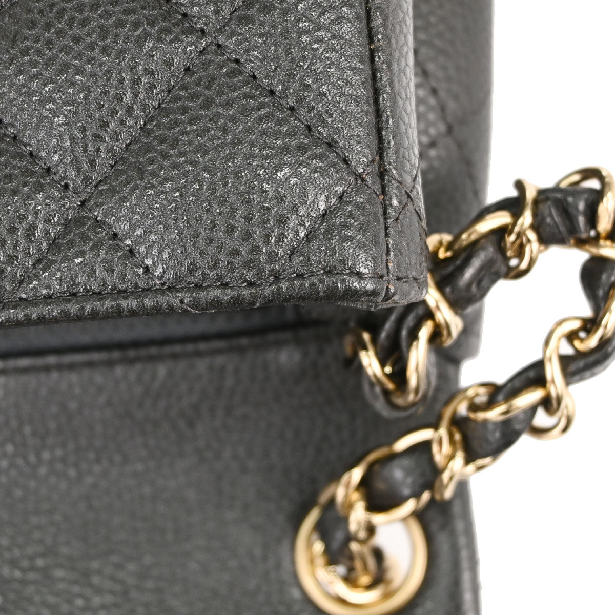 Chanel 2018 Gray Caviar Skin Mini Classic Square Flap Shoulder Bag 17
