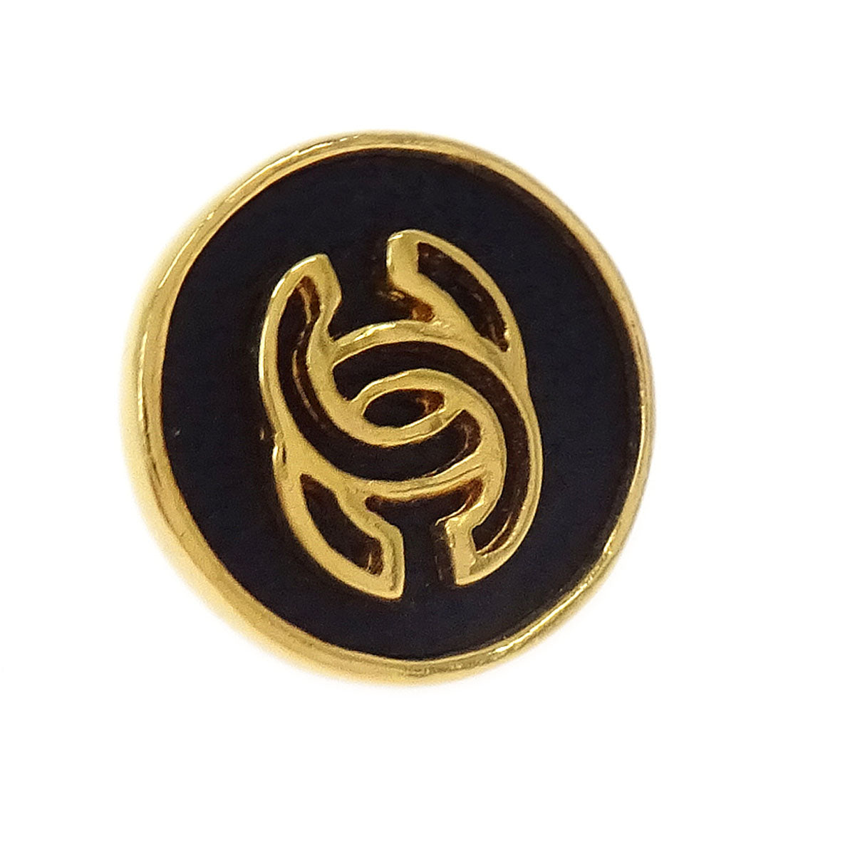 Chanel Button Pierced Earrings Gold Black 03P
