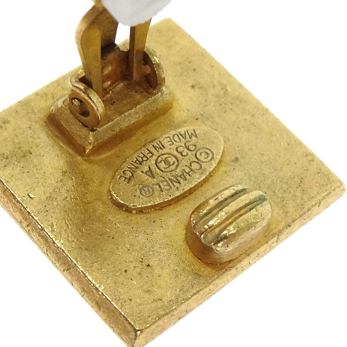 Chanel Square Clip-On Earrings Gold Black 93A