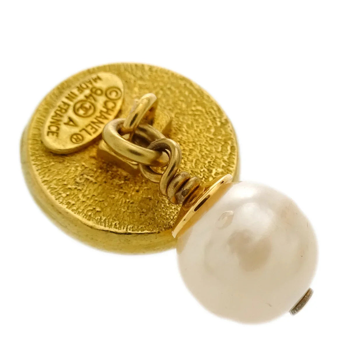 Chanel Cuff Links Faux Pearl Gold 94A
