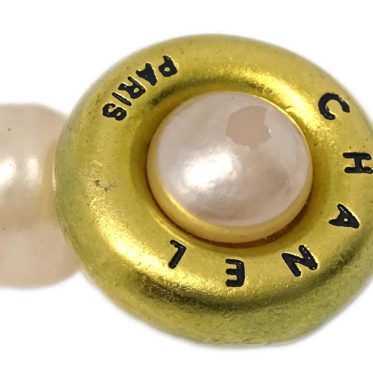 Chanel Cuff Links Faux Pearl Gold 94A