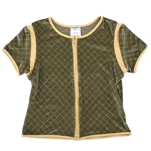 Chanel 2005 Zip Up Short Sleeve Jacket Khaki #42