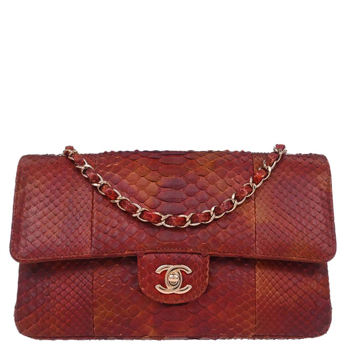 Chanel * Brown Python Medium Classic Double Flap Shoulder Bag – AMORE ...