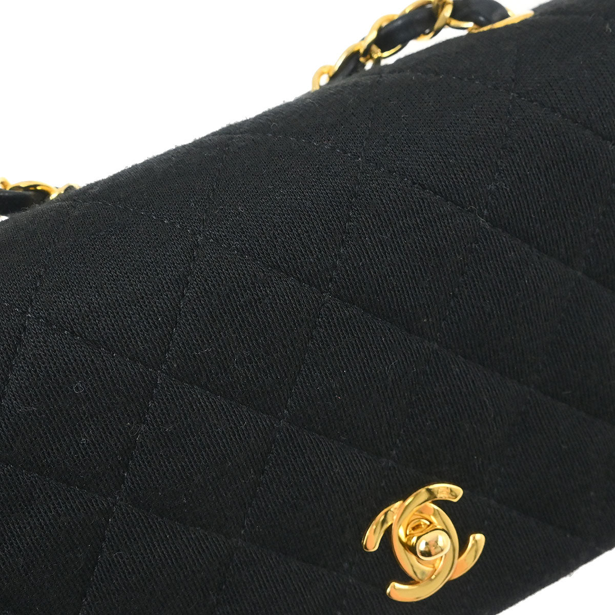 Chanel 1989-1991 Black Cotton Lambskin Turnlock Mini Full Flap Shoulder Bag