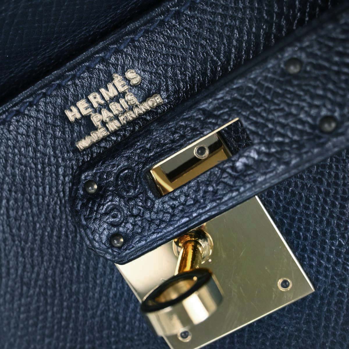 Hermes Blue Indigo Courchevel Kelly 32 Sellier 2way Shoulder Handbag