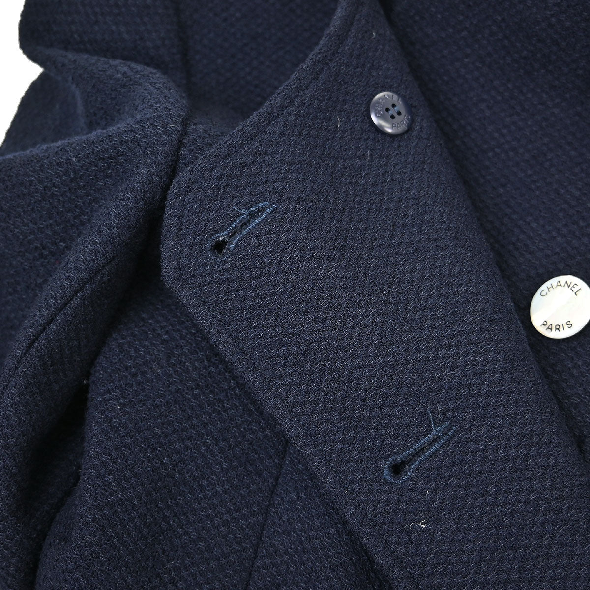 Chanel 1997 Double Breasted Collarless Jacket Navy #36