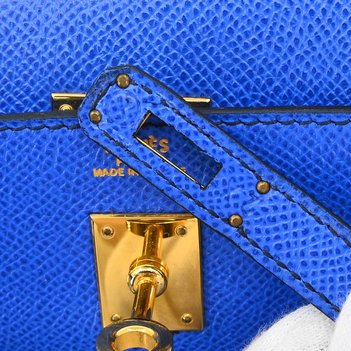 Hermes Blue France Courchevel Banana Kelly Clutch Bag