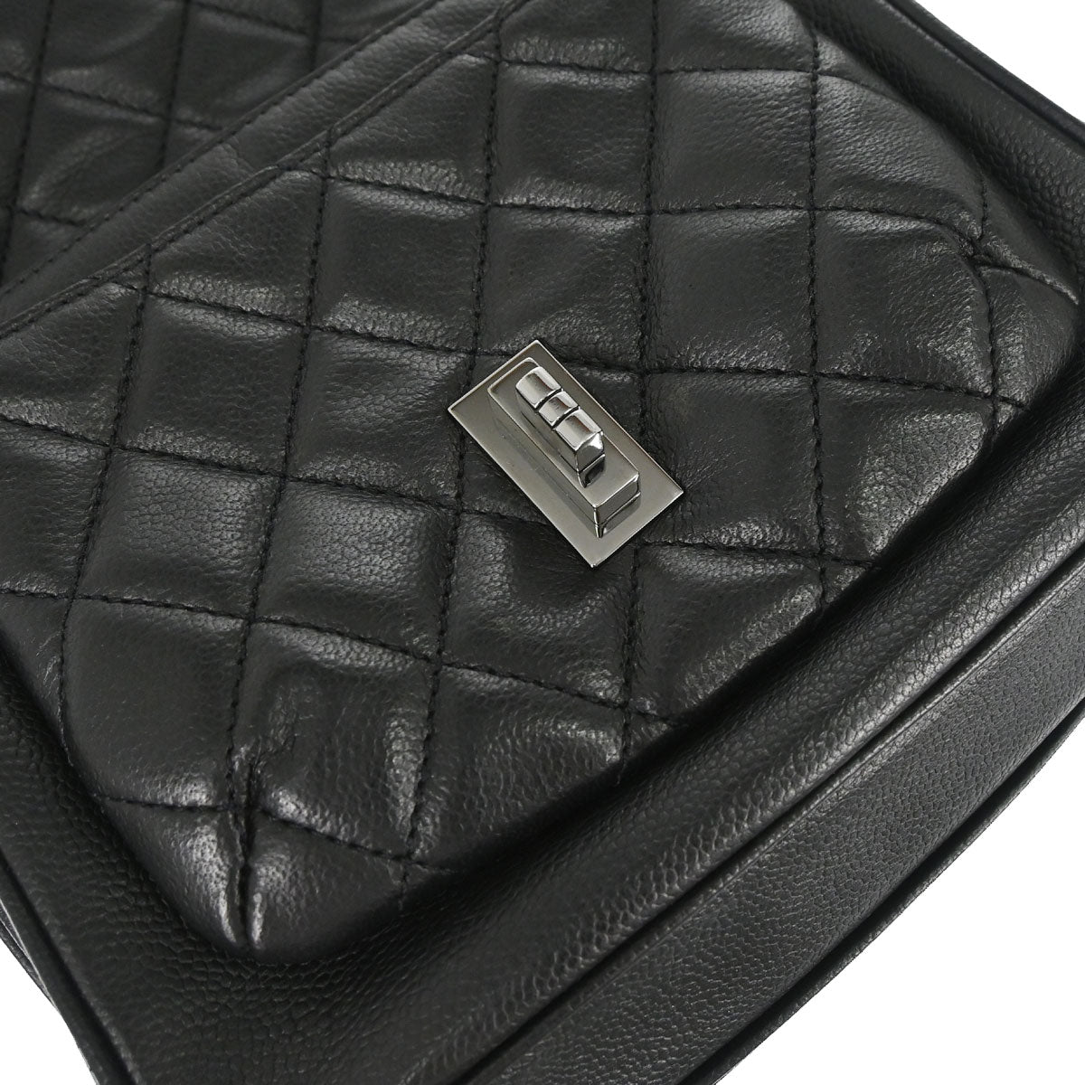 Chanel 2005-2006 Black Caviar Skin Mademoiselle Lock Accordion Flap Bag