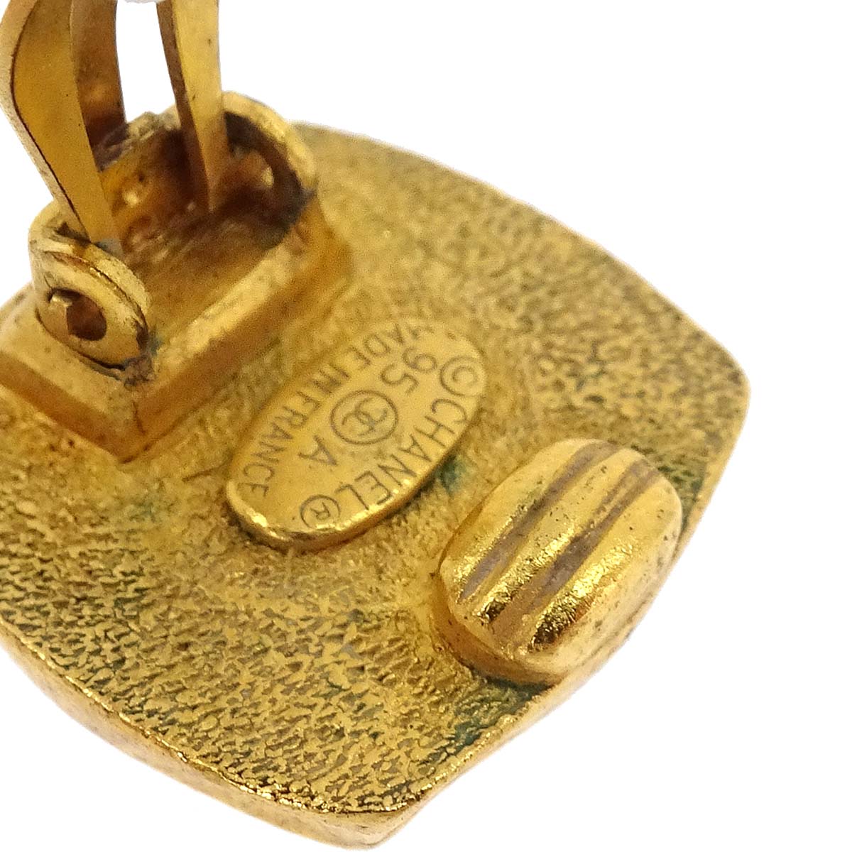 Chanel Square Clip-On Earrings Gold Black 95A