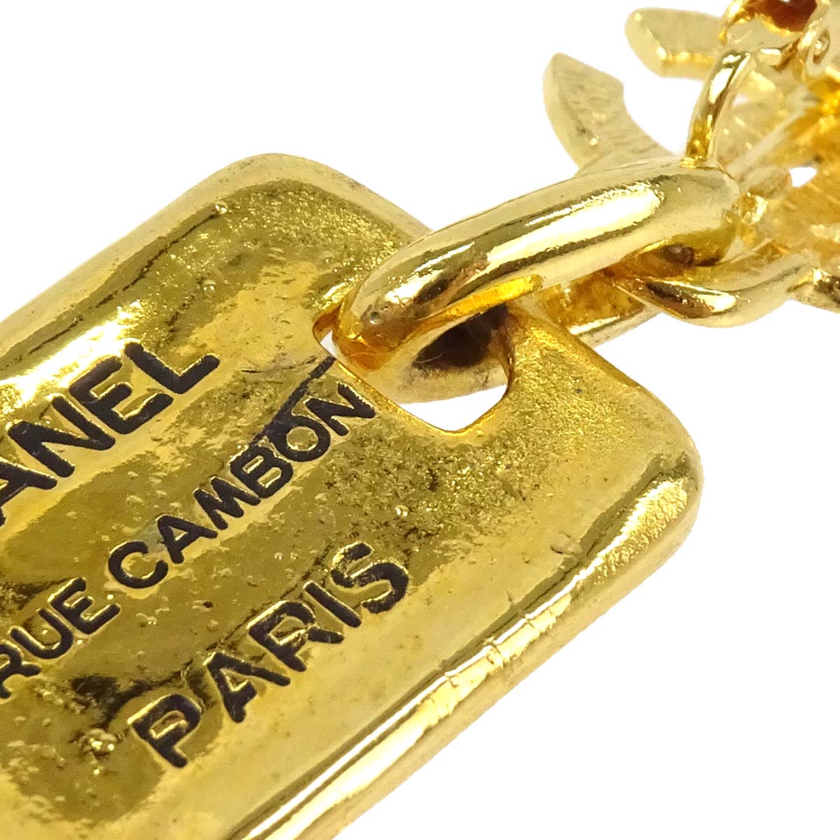 Chanel Dangle Clip-On Earrings Rectangle CC Gold 2344