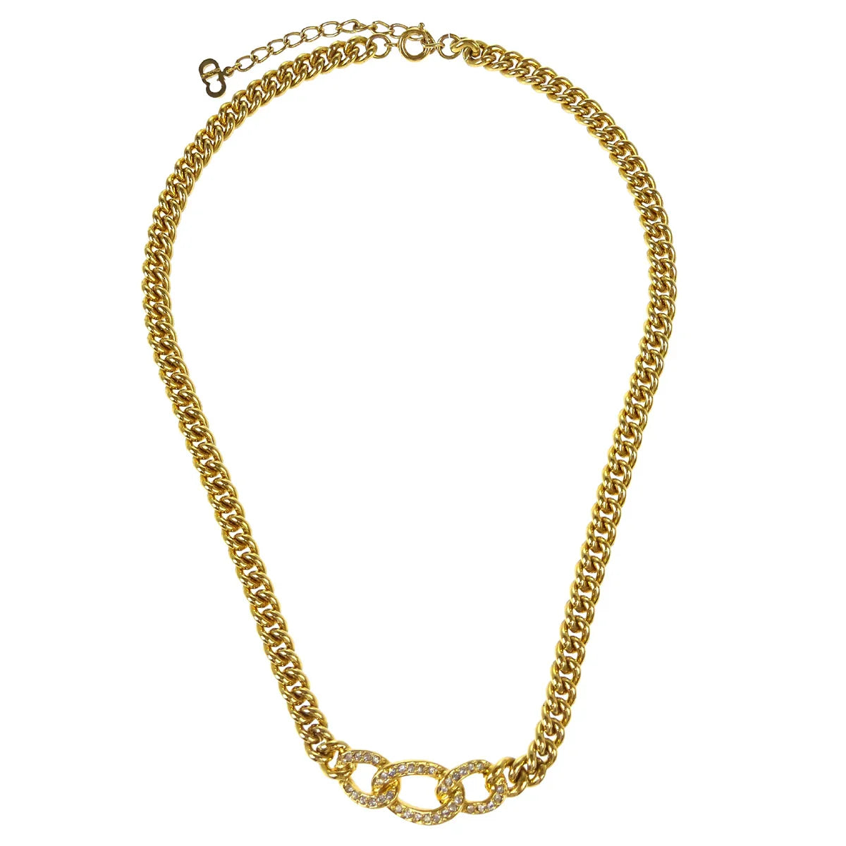 Christian Dior Necklace Pendant Gold Rhinestone
