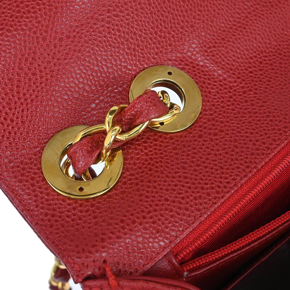Chanel Red Caviar Skin Straight Flap Jumbo Shoulder Bag