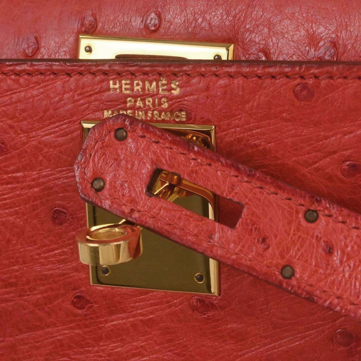 Hermes * Rouge Vif Ostrich Kelly 28 Sellier 2way Shoulder Handbag