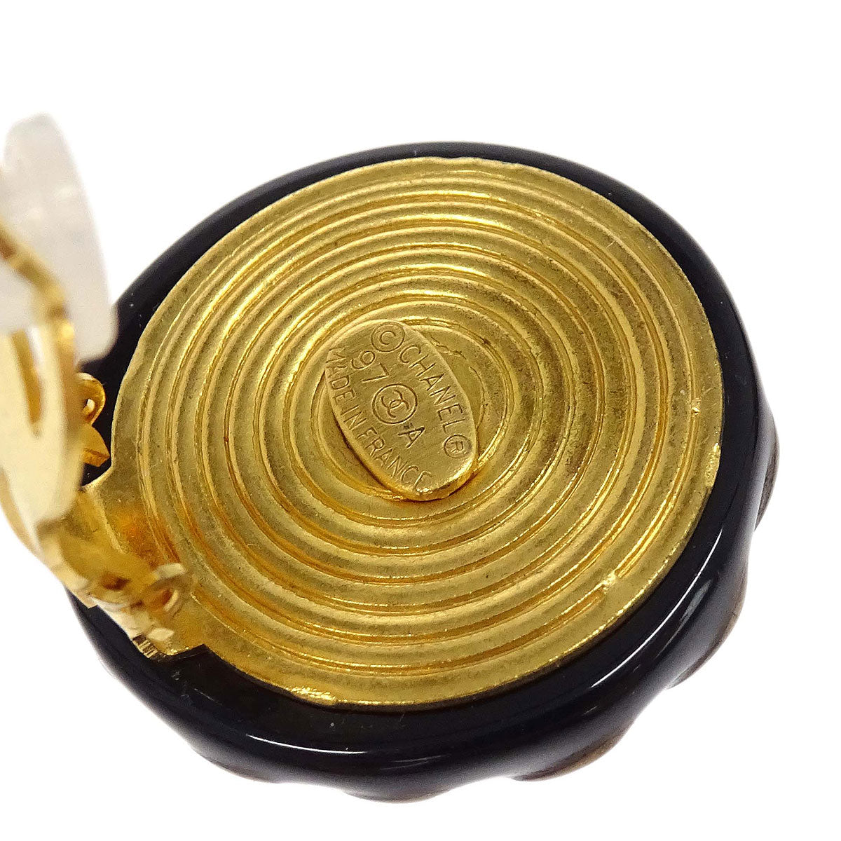 Chanel Button Clip-On Earrings Gold Black 97A