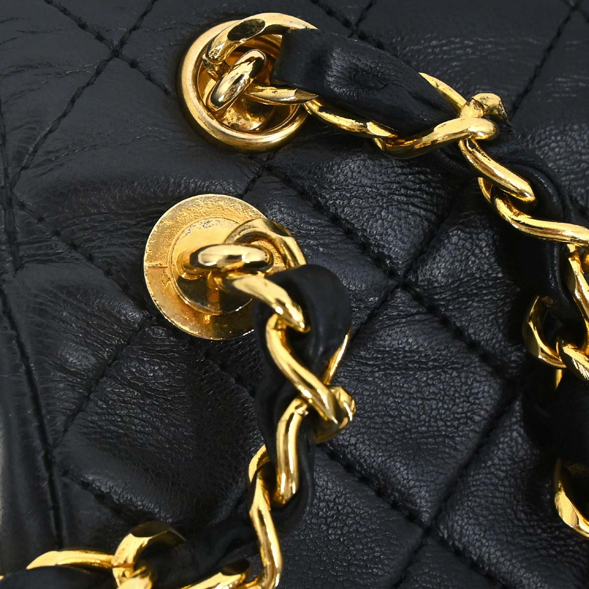 Chanel 1989-1991 Black Lambskin Straight Flap Shoulder Bag