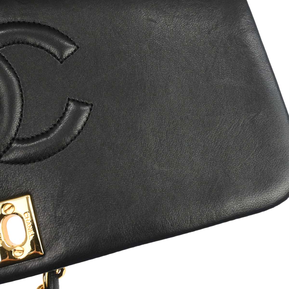 Chanel Black Lambskin Turnlock Small Full Flap Shoulder Bag