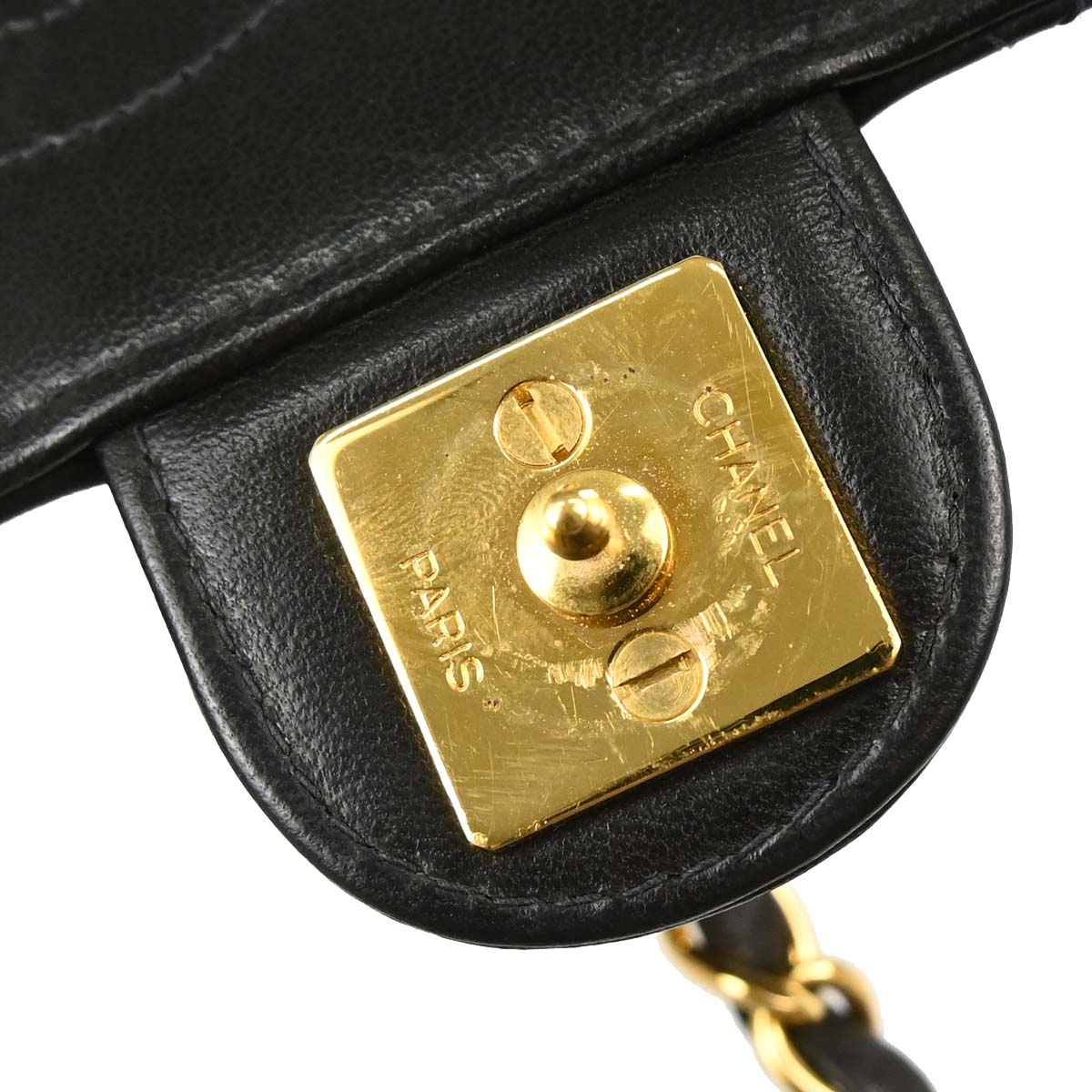 Chanel 1997-1999 Black Lambskin Pushlock Medium Half Flap Shoulder Bag