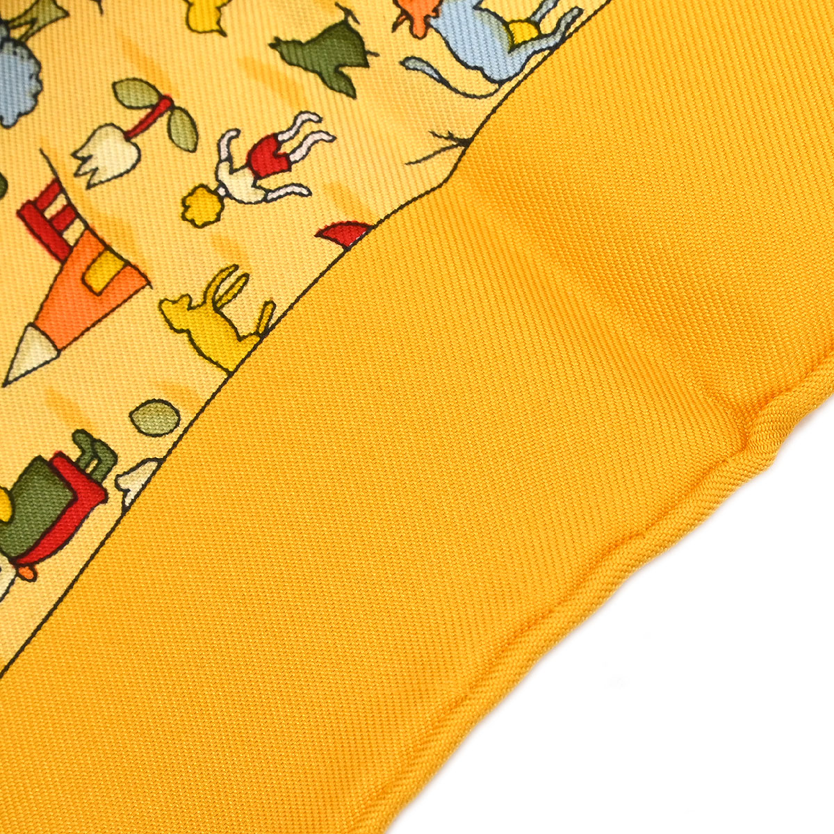 Hermes Scarf Petite Carre Farm Life Yellow Small Good