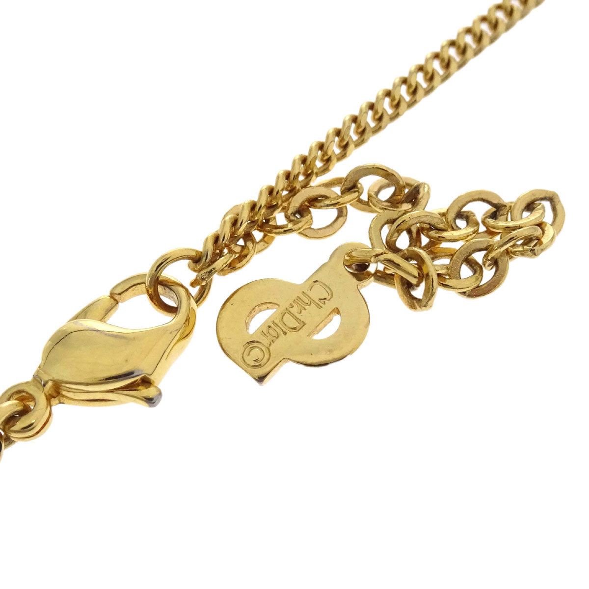 Christian Dior Necklace Pendant Gold Rhinestone