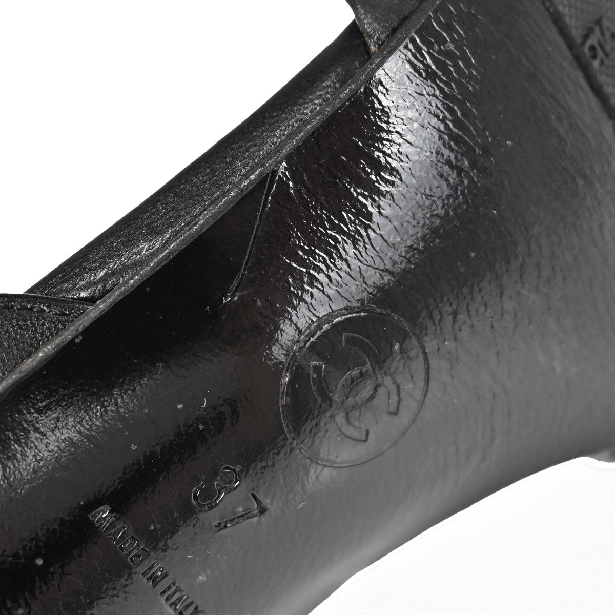 Chanel * Black Leather Sandals Shoes #37