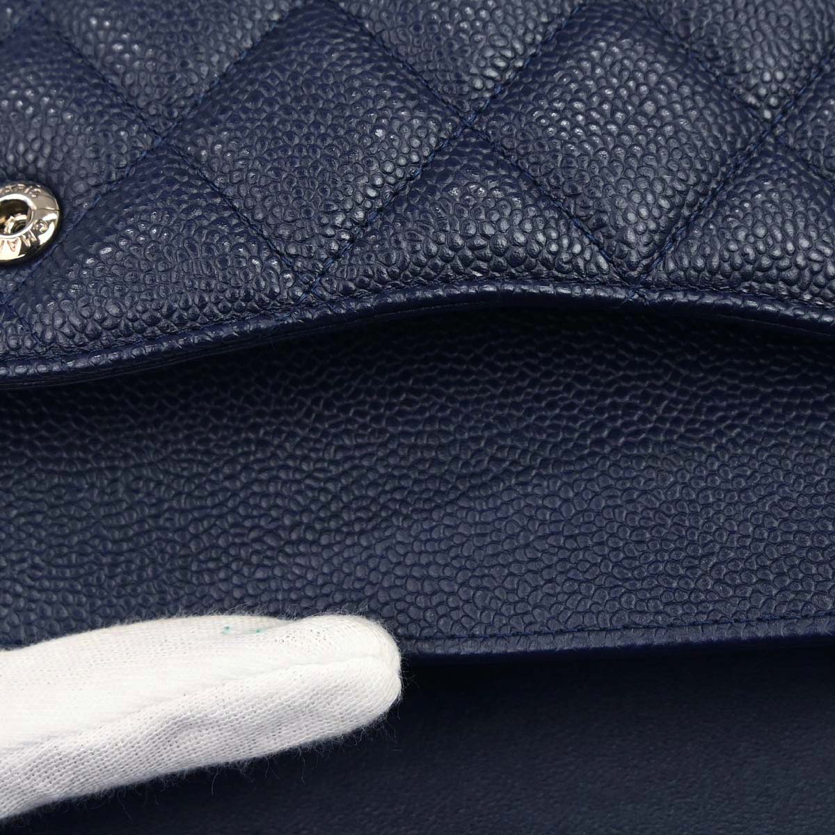 Chanel 2014 Navy Caviar Skin Jumbo Classic Double Flap Shoulder Bag