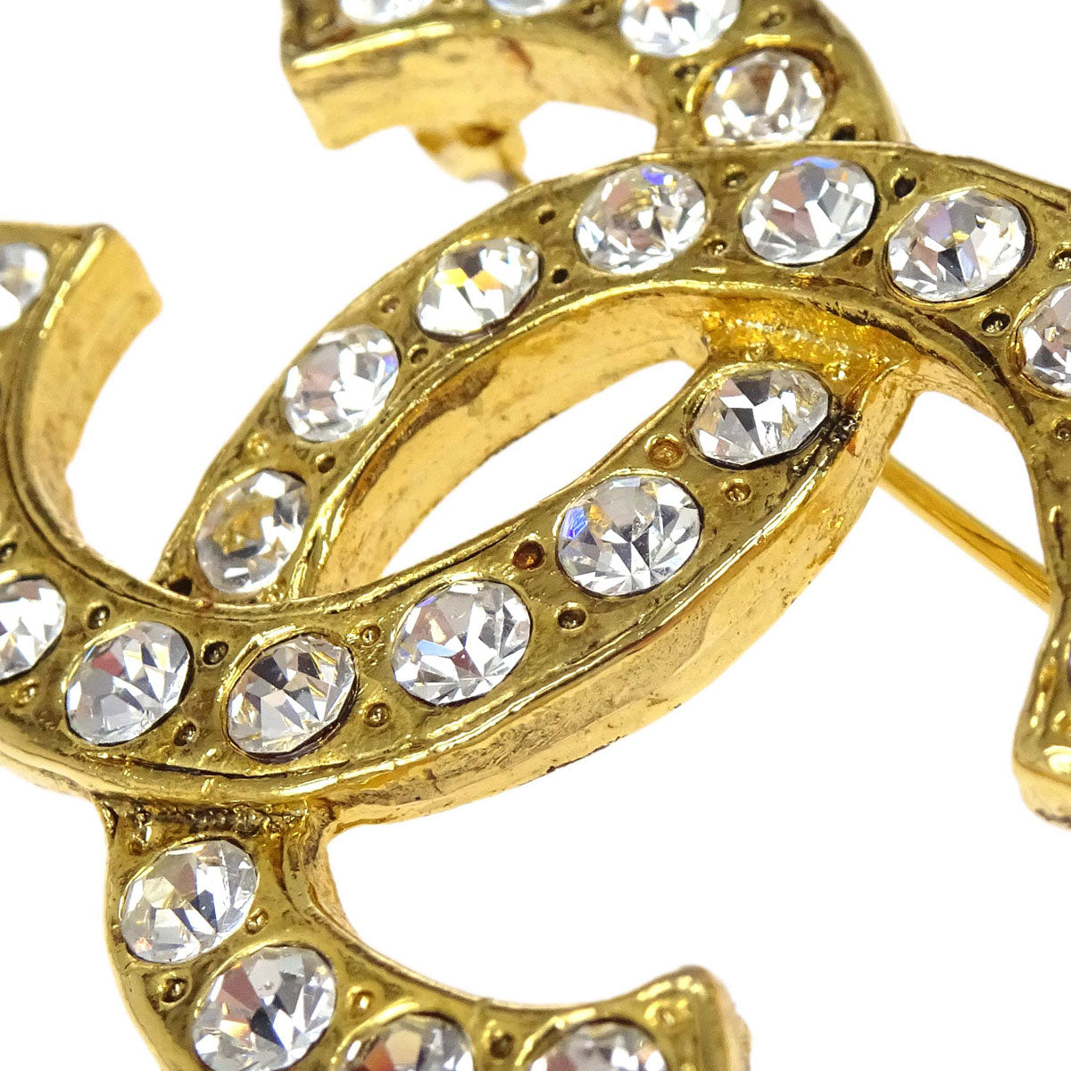 Chanel CC Brooch Pin Gold Rhinestone