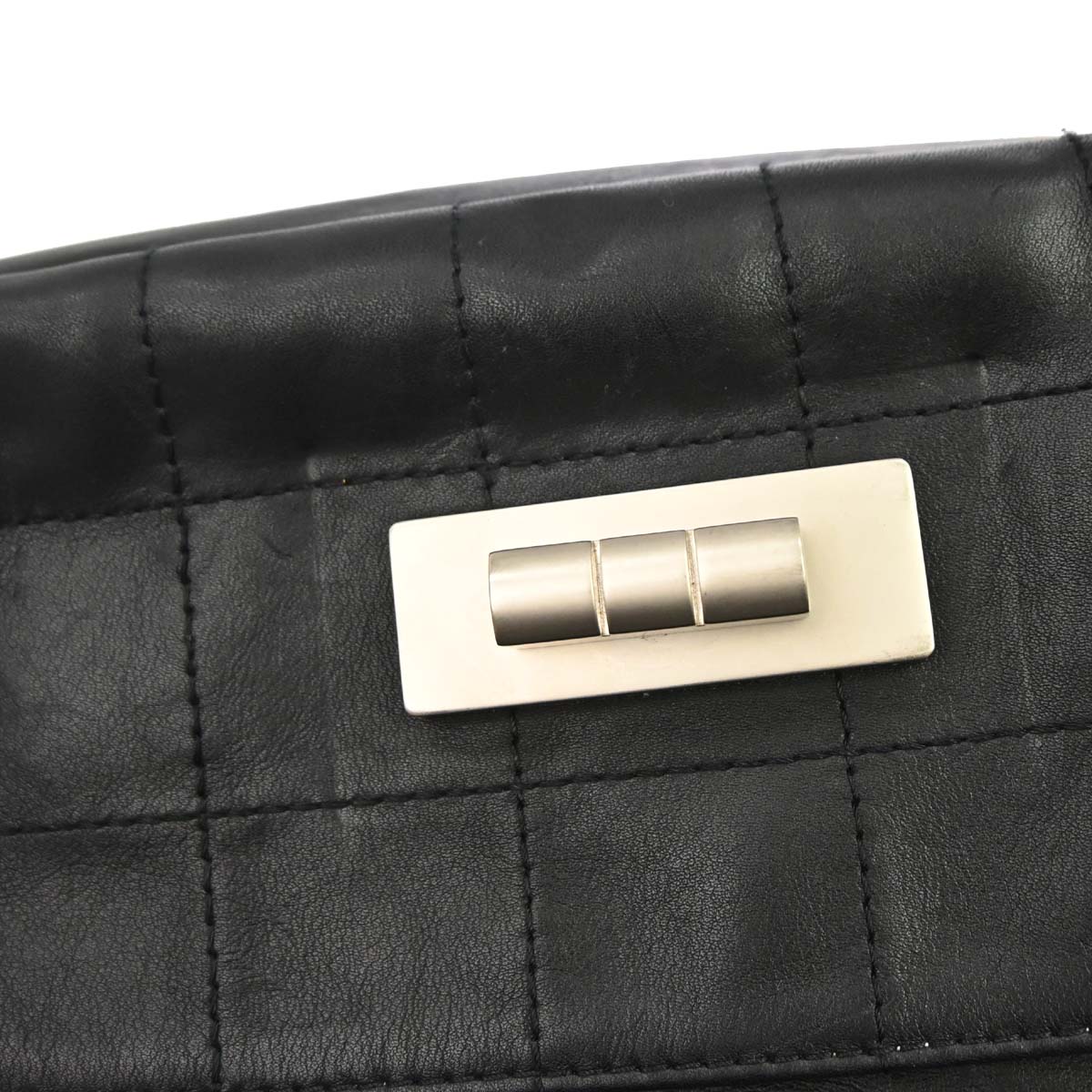 Chanel 2003-2004 Black Lambskin Choco Bar Mademoiselle Lock Handbag