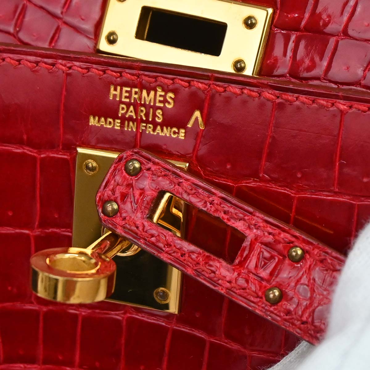 Hermes * Braise Porosus Mini Kelly 20 2way Sellier Handbag