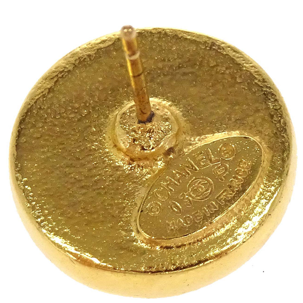 Chanel Button Pierced Earrings Gold Red 03P