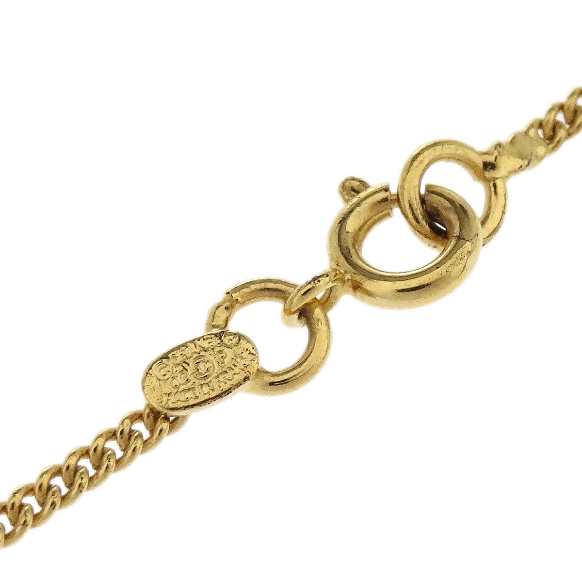 Chanel CC Chain Pendant Necklace Rhinestone Gold Pink 02P