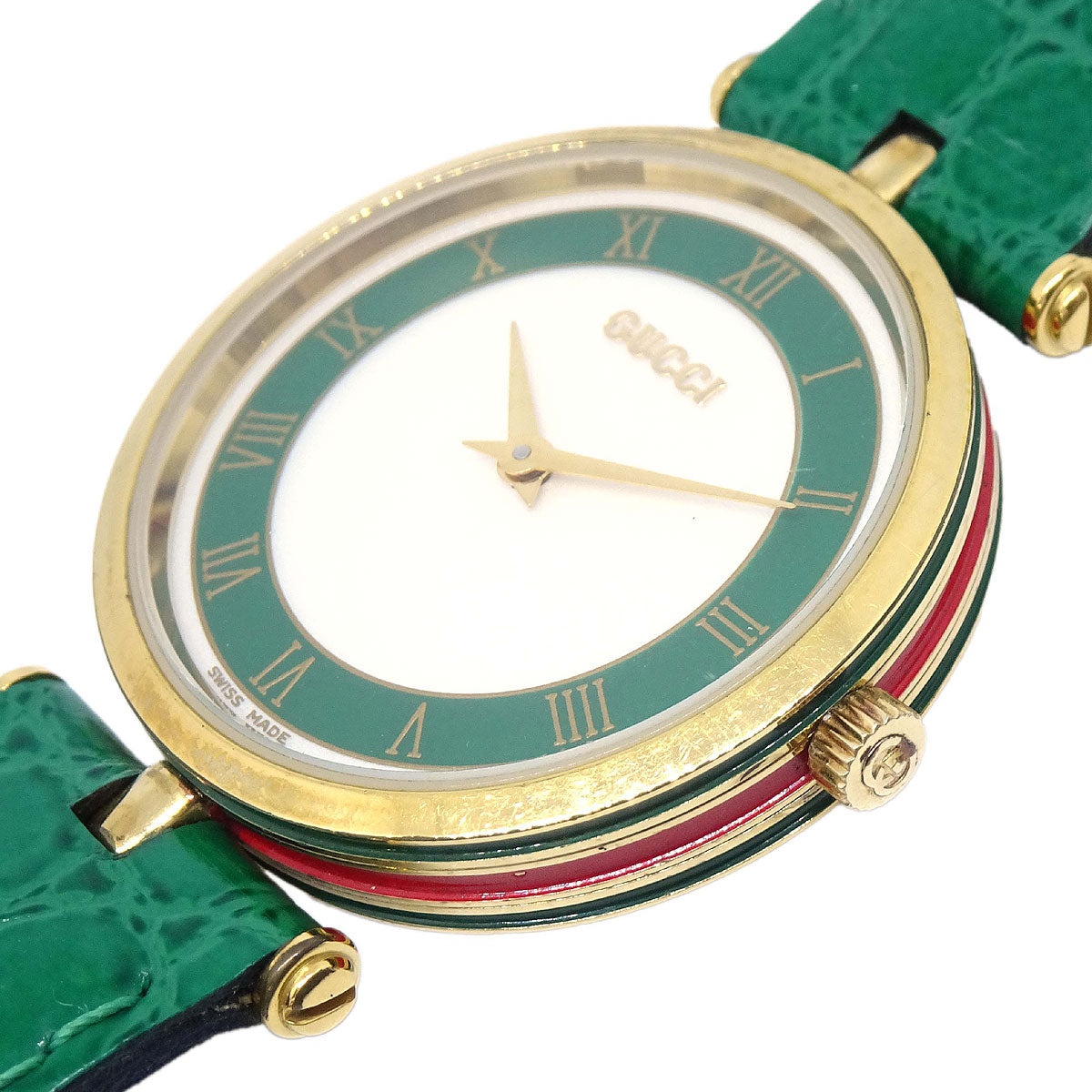 Gucci * Quartz Watch SS Crocodile Green