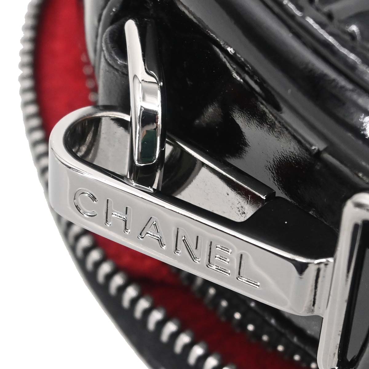 Chanel 2003-2004 Black Patent Leather Choco Bar Round Handbag