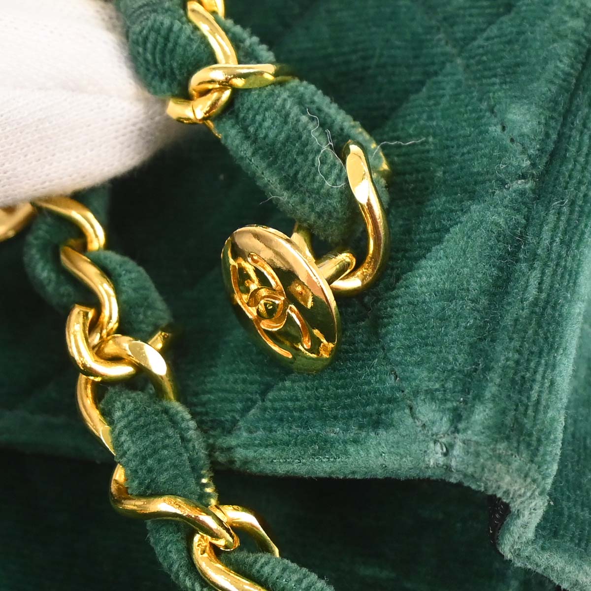 Chanel Green Velvet Straight Flap Shoulder Bag