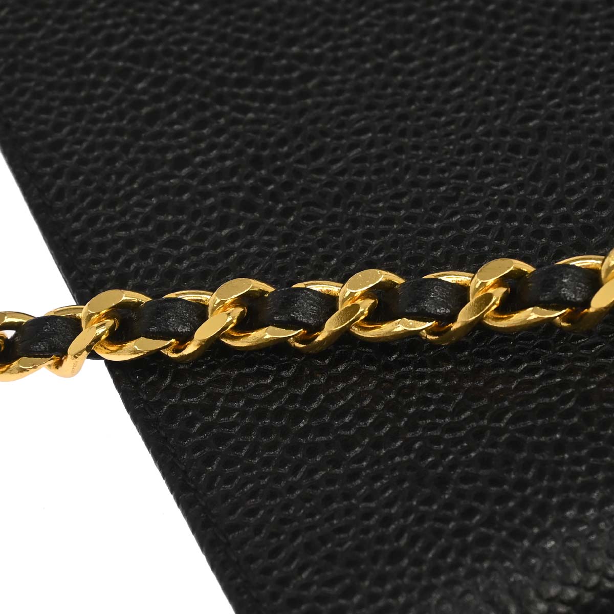 Chanel 1994-1996 Black Caviar Skin Chain Shoulder Bag Pochette Phone Case