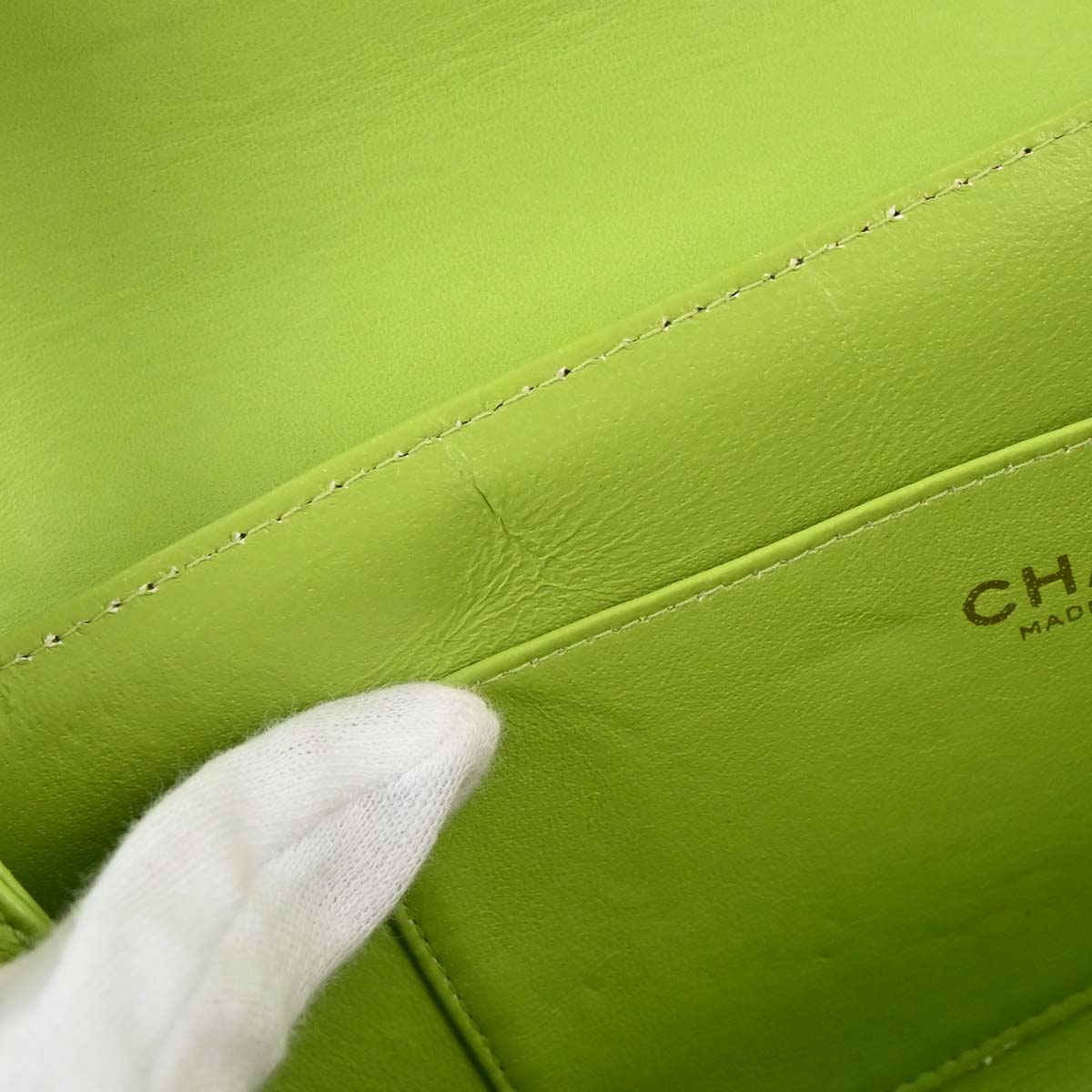 Chanel 2001-2003 Green Lambskin Choco Bar Mademoiselle Lock Shoulder Bag