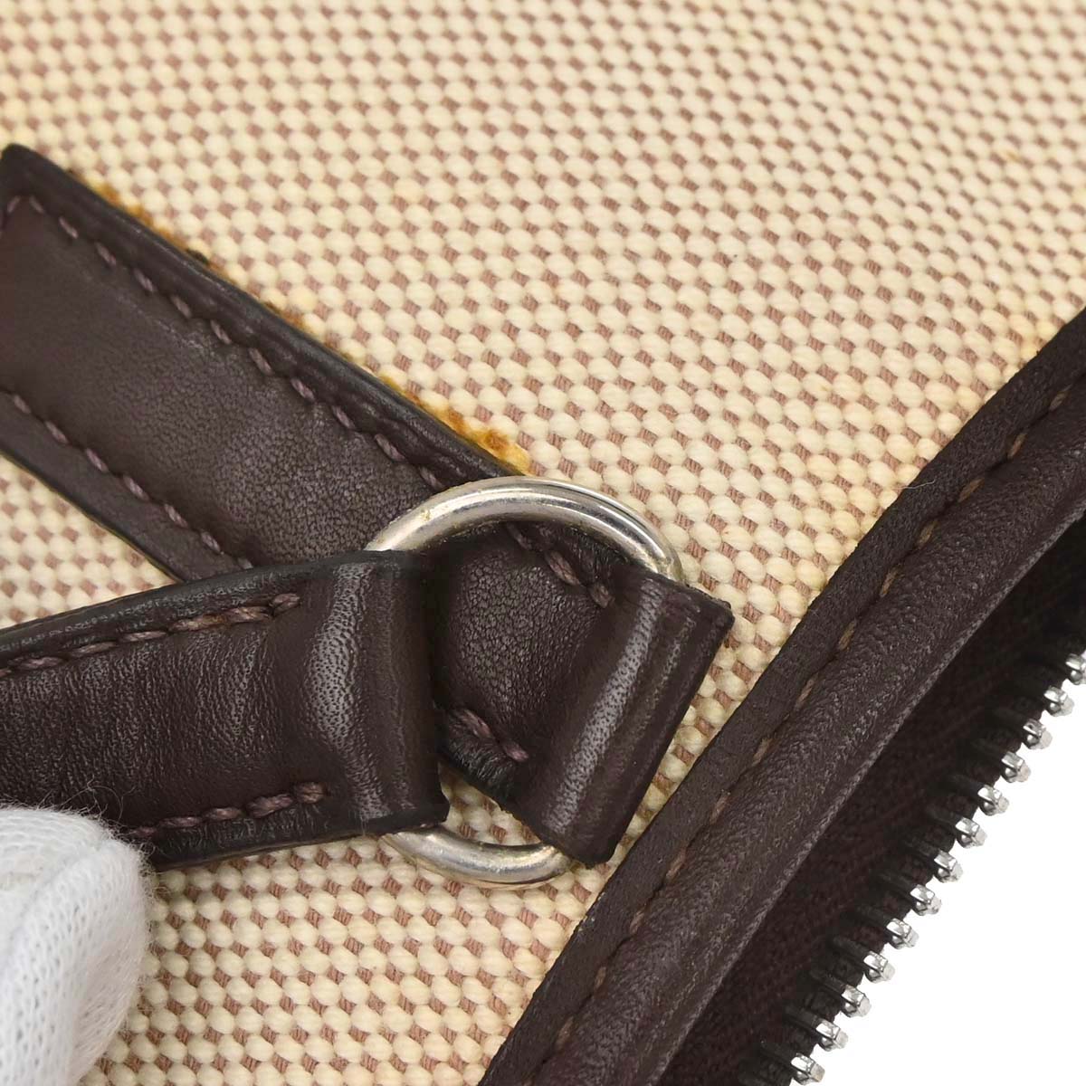 Hermes 2001 Beige Chocolat Toile H Box Calf Trim 31 Shoulder Bag