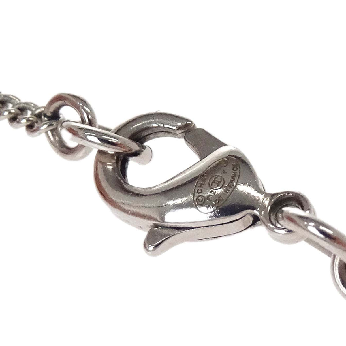 Chanel CC Chain Necklace Pendant Silver Rhinestone F12V