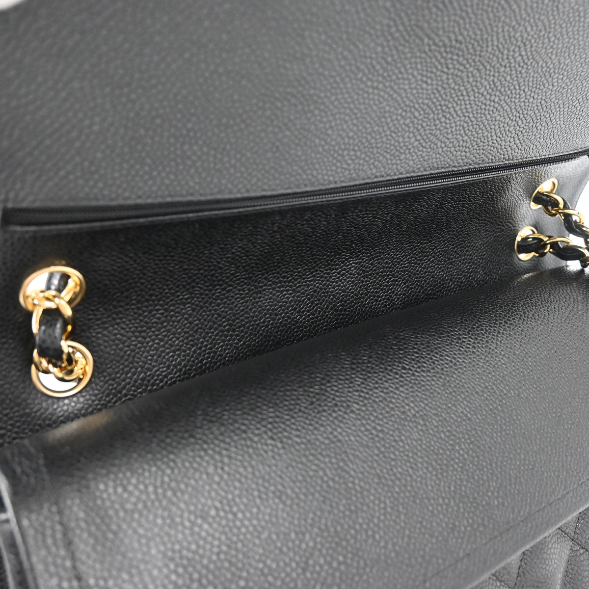 Chanel Black Caviar Skin Jumbo Classic Double Flap Shoulder Bag