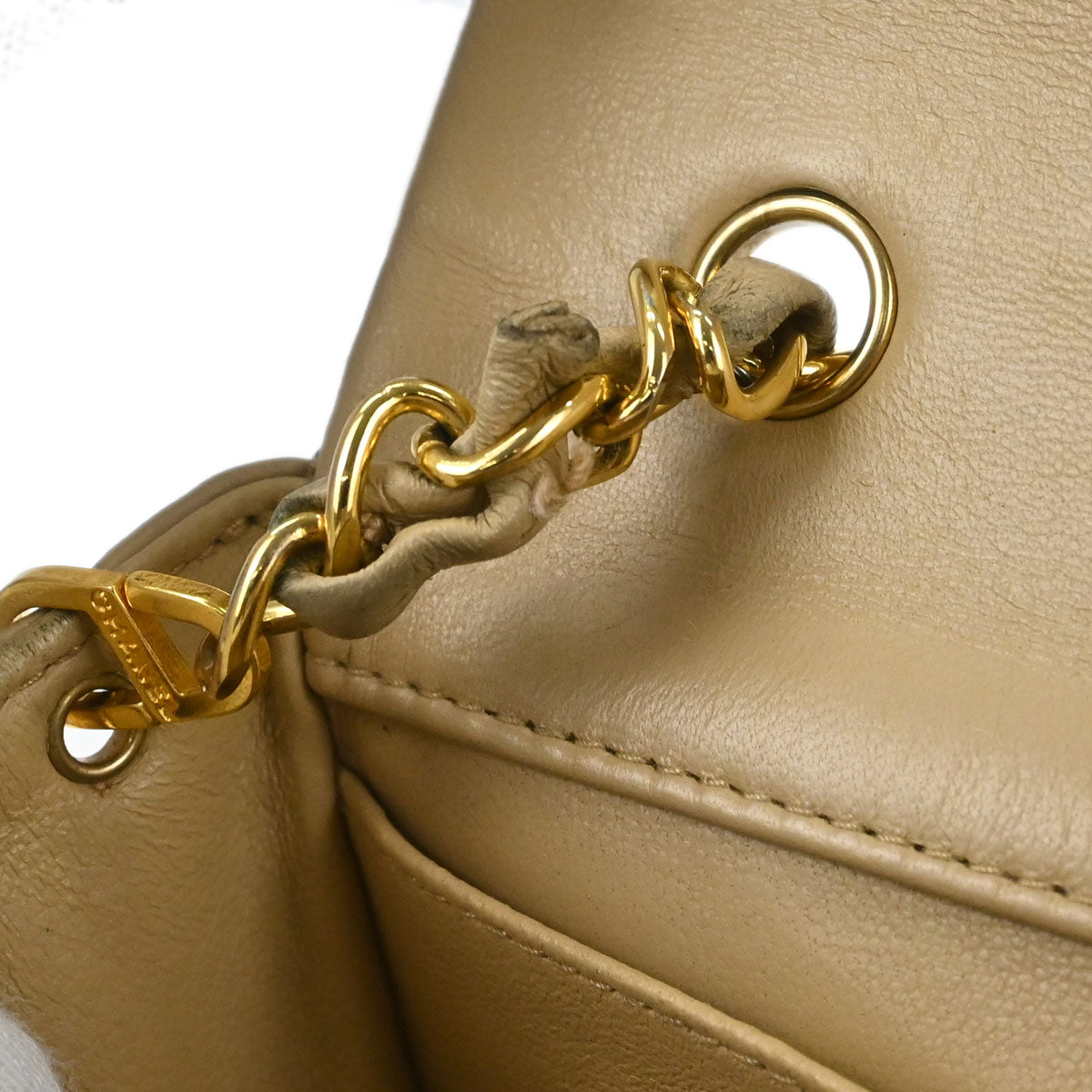 Chanel Beige Lambskin Turnlock Mini Full Flap Shoulder Bag