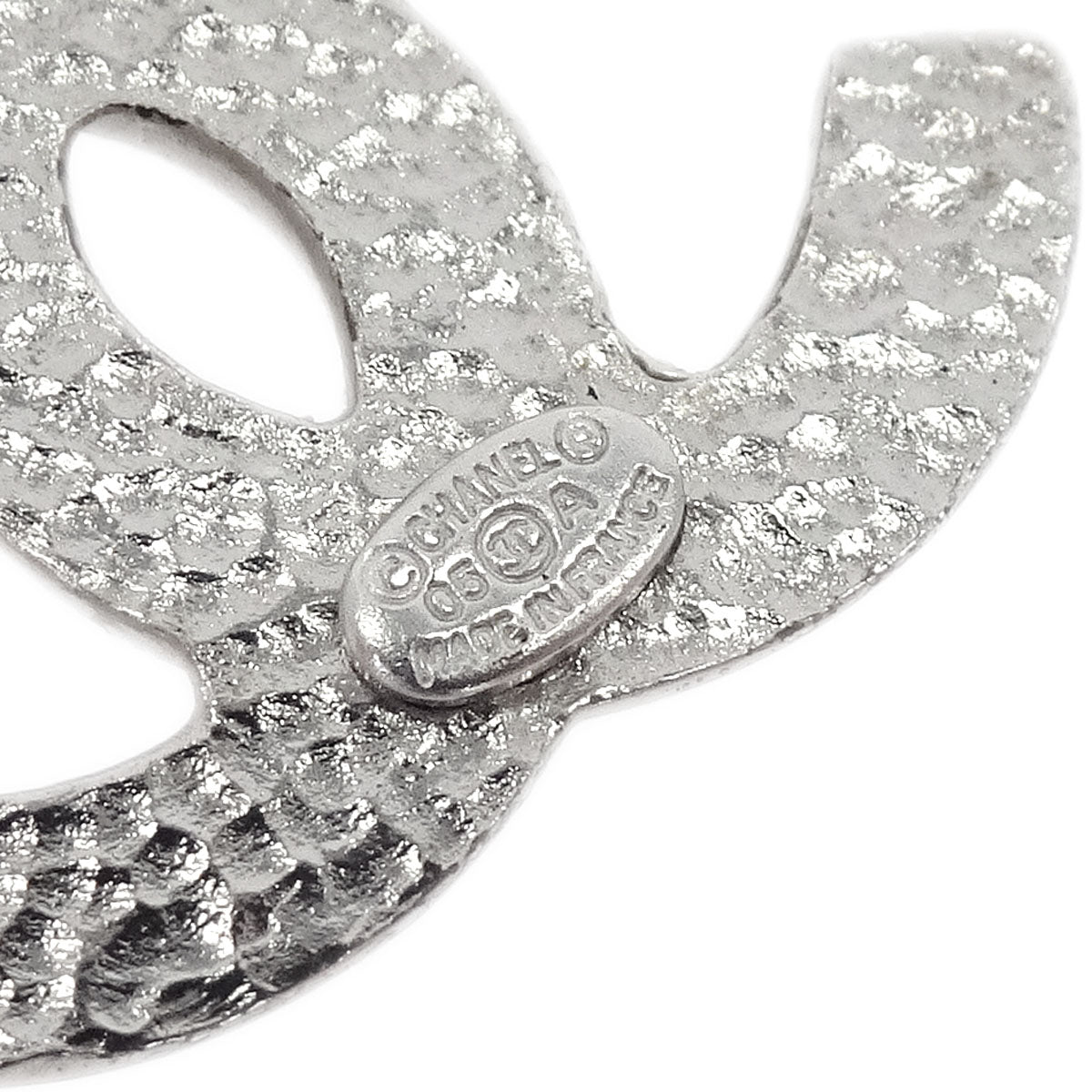 Chanel Dangle CC Pierced Earrings Silver Black 05A