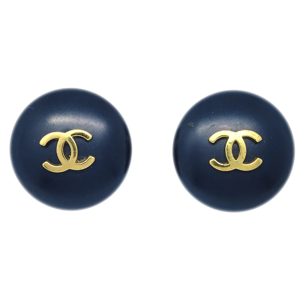 Chanel Button Earrings Clip-On Black 95P