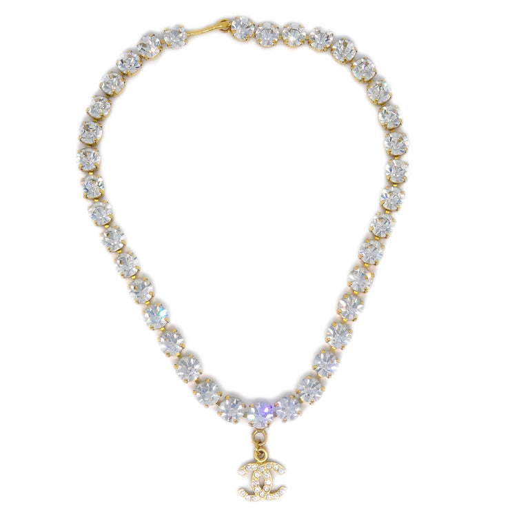 Chanel Chain Pendant Necklace Rhinestone Gold 96P
