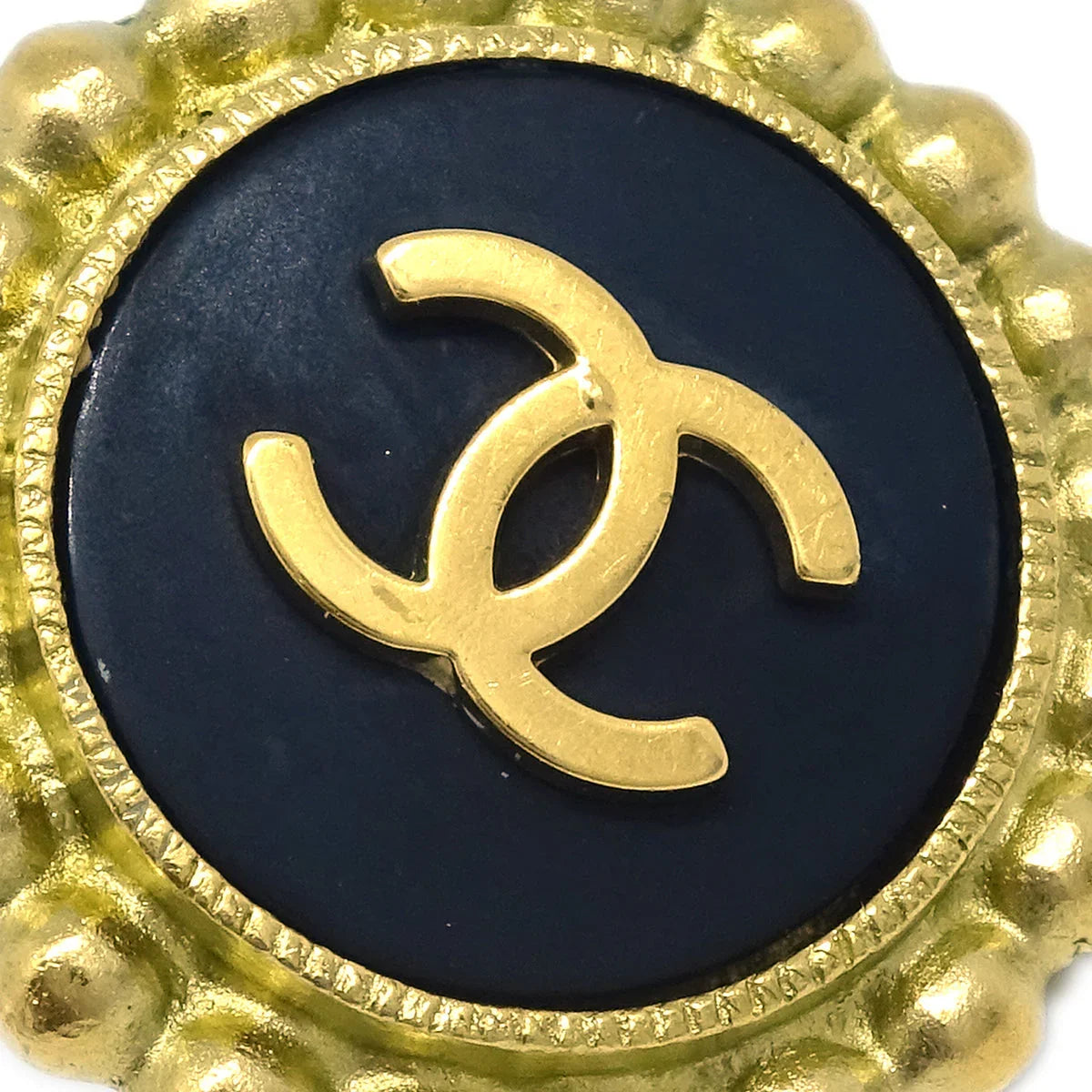 Chanel Gold Black Button Earrings Clip-On 95P